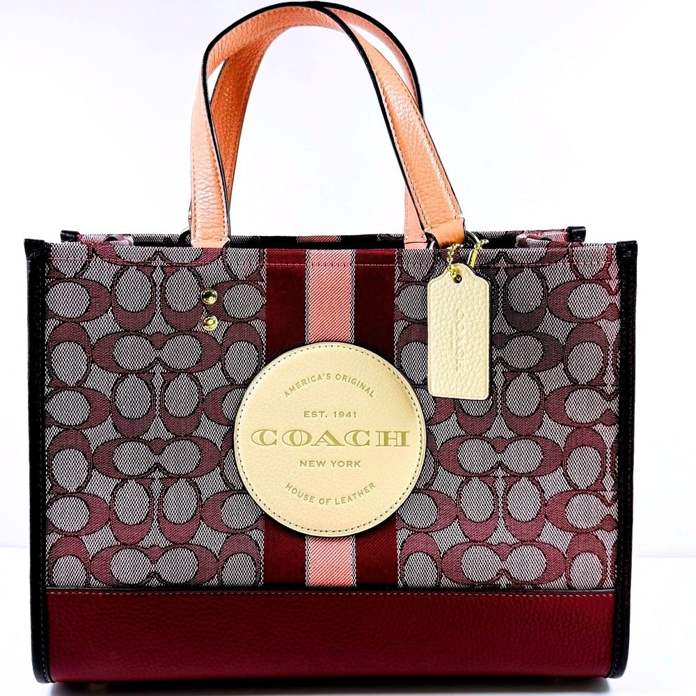 Coach Dempsey Tote 22 Signature Jacquard Stripe Wine Multi C8448 Crossbody Bag